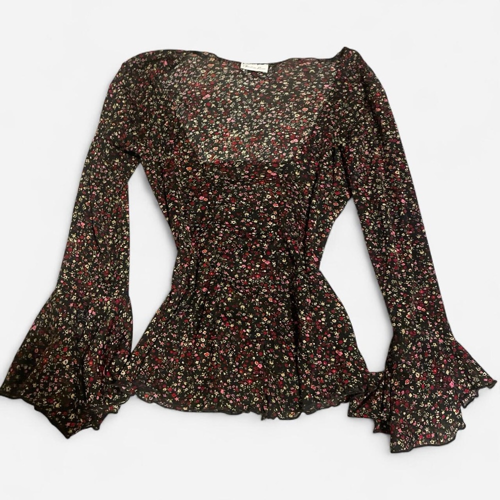 Charlotte Russe Black Floral Blouse with Flared Sleeves